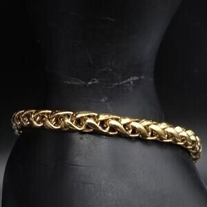 Gold Tone Wheat Link Chain Bracelet Fold Over Clasp 1990s